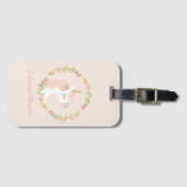 キュートユニコーンフローラリース赤面ピンク名前をカスタムする ラゲッジタグ (正面横)