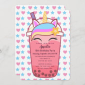 キュートユニコーンボバティー誕生日招待状 招待状 (正面/裏面)