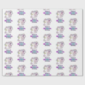 キュートユニコーンマジカルお洒落誕生日トレンディー ラッピングペーパー (フラット)