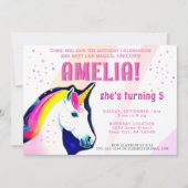 キュートユニコーンマジカルガール誕生日 招待状 (正面)