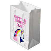 キュートユニコーンマジカルスターガールハッピーバースデー ミディアムペーパーバッグ (正面アングル)