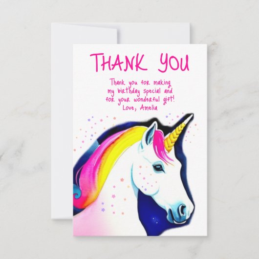 キュートユニコーンマジカルスターズガール誕生日 サンキューカード (正面)