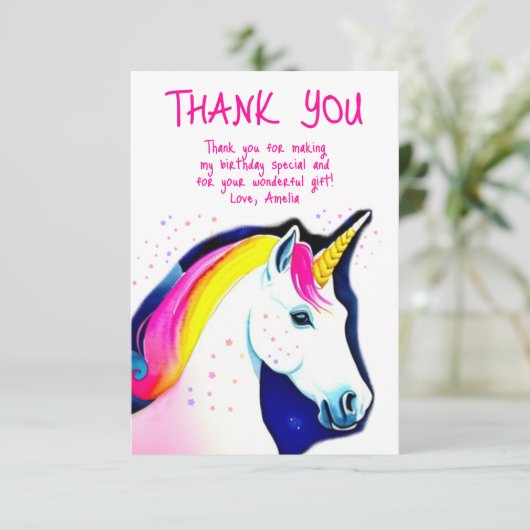 キュートユニコーンマジカルスターズガール誕生日 サンキューカード (スタンド正面)