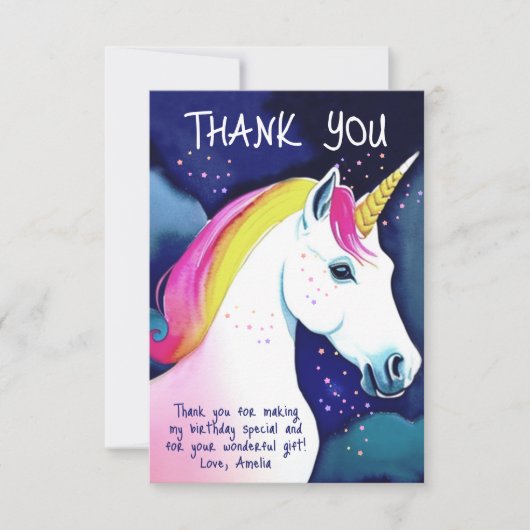 キュートユニコーンマジカルスターズガール誕生日 サンキューカード (正面)