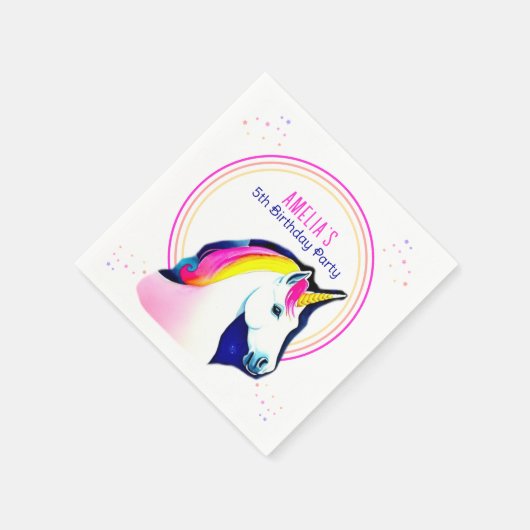 キュートユニコーンマジカルスターズガール誕生日 スタンダードカクテルナプキン (角)