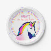 キュートユニコーンマジカルスターズガール誕生日 ペーパープレート (正面)