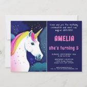 キュートユニコーンマジカルスターズガール誕生日 招待状 (正面)