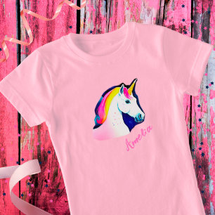 キュートユニコーンマジカルスターズスケッチ名ガーリー Tシャツ