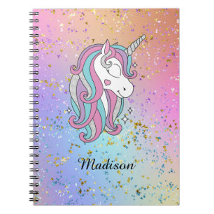 キュートユニコーンレインボーグラデーショングリッタースパークルスパ ノートブック