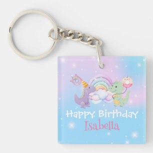 キュートユニコーンレインボーディノドヌバルーン誕生日 キーホルダー