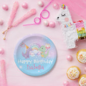 キュートユニコーンレインボーディノドヌバルーン誕生日 ペーパープレート (パーティー)