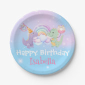 キュートユニコーンレインボーディノドヌバルーン誕生日 ペーパープレート (正面)