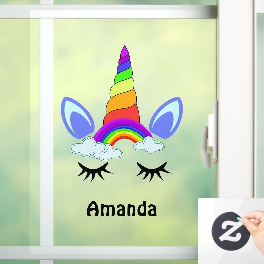 キュートユニコーンレインボーパーソナライズされたクラシックルラウンドセント ウィンドウサイン (ホーム)