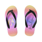 キュートユニコーンレインボーフェイクグリッターパーソナライズされた キッズビーチサンダル (フットベッド)