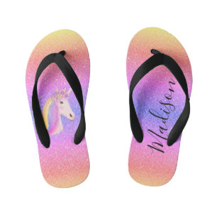 キュートユニコーンレインボーフェイクグリッターパーソナライズされた キッズビーチサンダル