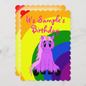 キュートユニコーンレインボー誕生日招待状（ピンク） 招待状 (正面/裏面)