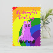 キュートユニコーンレインボー誕生日招待状（ピンク） 招待状 (スタンド正面)