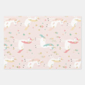 キュートユニコーンレインボー金ゴールドグリッターパステルピンクブルー ラッピングペーパーシート (正面3)