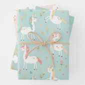 キュートユニコーンレインボー金ゴールドグリッターパステルピンクブルー ラッピングペーパーシート (インサイチュ)