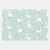 キュートユニコーンレインボー金ゴールドグリッターパステルピンクブルー ラッピングペーパーシート (正面)