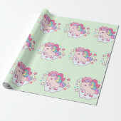 キュートユニコーンレインボー金ゴールドグリッターパステルピンク ラッピングペーパー (アンロールド)