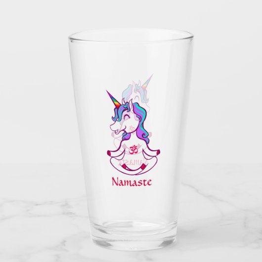 キュートユニコーン禅ヨガ瞑想ロータスナマステオーム タンブラーグラス (正面)