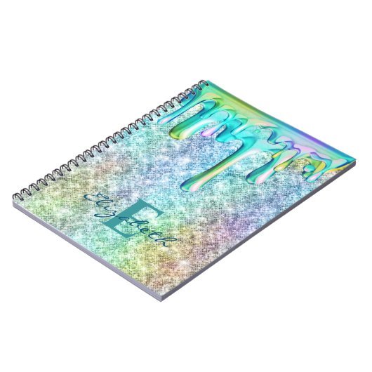 キュートユニコーン虹色グリッタードリップフェイクグリッター ノートブック (左側)