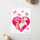 キュートユニコーン蝶ハッピーバレンタインデー ノートカード (正面/裏面インサイチュ)