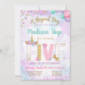 キュートユニコーン誕生日招待状フィフスファイブ 招待状 (正面)