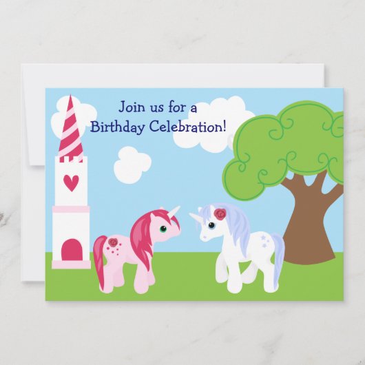 キュートユニコーン誕生日招待状 招待状 (正面)