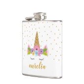 キュートユニコーン金ゴールドグリッターガーリー名前をカスタムするフラスコ フラスク (左)