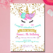 キュートユニコーン金ゴールドグリッターガールズマジカル誕生日 招待状