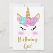 キュートユニコーン金ゴールドグリッターガールズマジカル誕生日 招待状 (裏面)