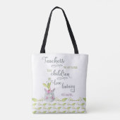 キュートユニコーン鉢植え植物と先生引用文 トートバッグ (裏面)