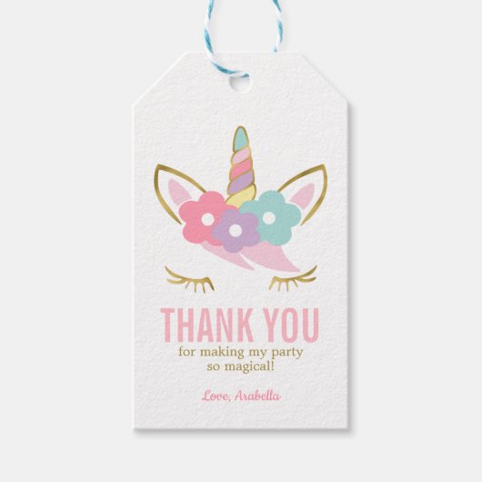 キュートユニコーン顔ガールズ誕生日 ギフトタグ (正面)