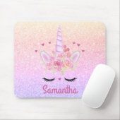 キュートユニコーン顔レインボーグリッターピンクハート マウスパッド (マウス)