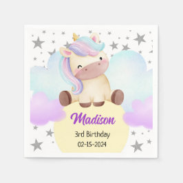 キュートユニコーン&シルバースターズ誕生日 スタンダードカクテルナプキン