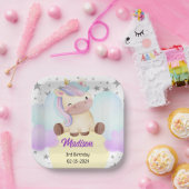 キュートユニコーン&シルバースターズ誕生日 ペーパープレート (パーティー)