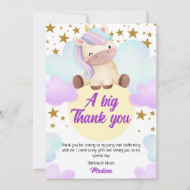 キュートユニコーン&金ゴールドスター誕生日 サンキューカード