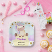 キュートユニコーン&金ゴールドスター誕生日 ペーパープレート (パーティー)