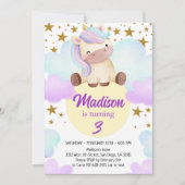 キュートユニコーン&金ゴールドスター誕生日 招待状 (正面)