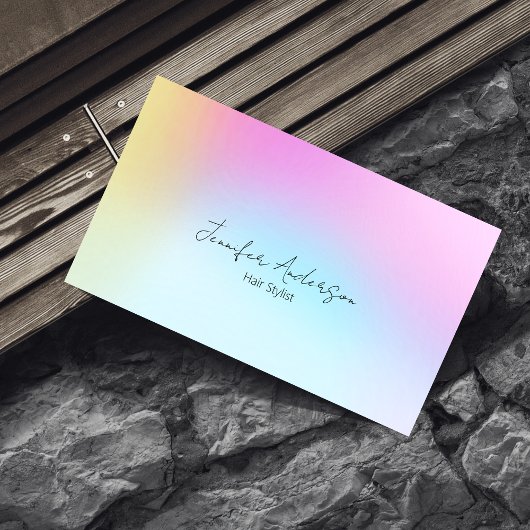 キュートユニークホログラフパステルレインボー美容師 名刺