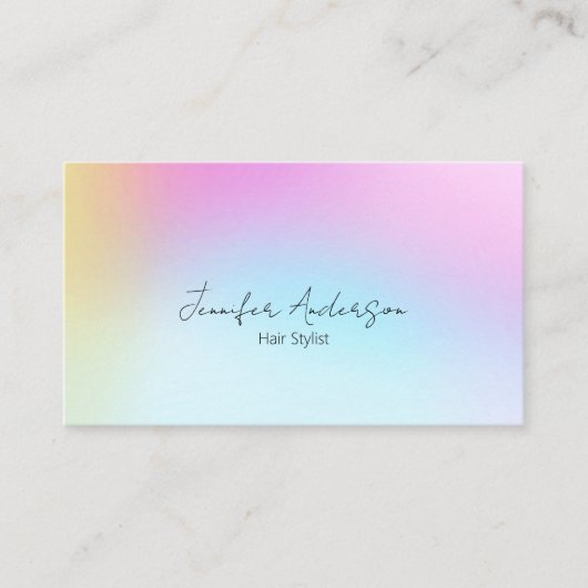 キュートユニークホログラフパステルレインボー美容師 名刺 (正面)