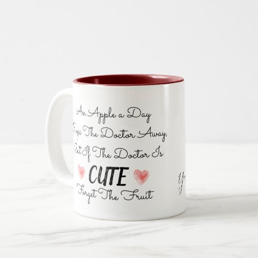 キュートユーモアドクタージョークスクリプト名前をカスタムする ツートーンマグカップ (正面左)