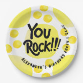 キュートユーロックイエローアンド黒モダンタイポグラフィ ペーパープレート (正面)