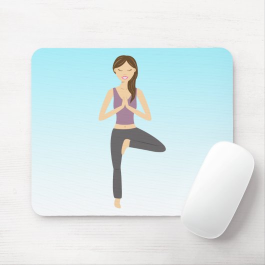 キュートヨガガガールザツリーポーズイラストレーション マウスパッド (マウス)
