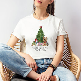 キュートヨークシャーテリアクリスマスティーカスタム文字 Tシャツ