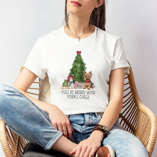 キュートヨークシャーテリアクリスマスティーカスタム文字 Tシャツ