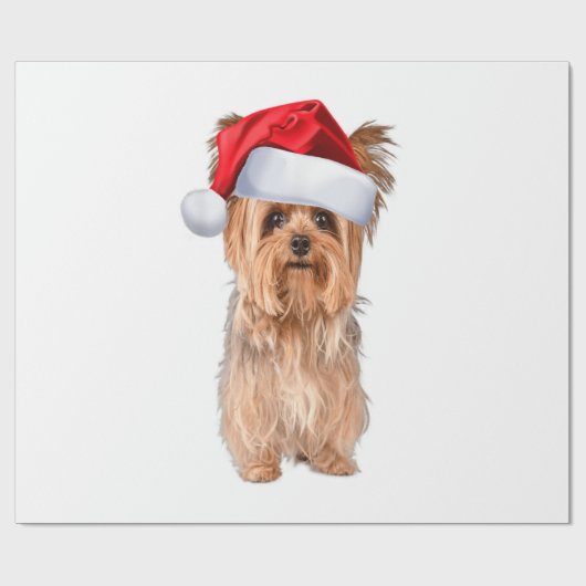 キュートヨークシャーテリアサンタハットヨークシャーテリア子犬ギフト ラッピングペーパー (フラット)