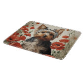 キュートヨークシャーテリアボタニカルレッドポピー カッティングボード (角)